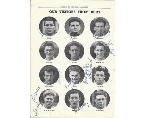 Arsenal V Bury Football Programme 31/1/53 Signed By 12 Bury Players. Good condition. All autographs come with a Certificate o