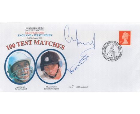 Cricket Alec Stewart and Mike Atherton Signed 100 Test Matches England V West Indies First Day Cover. 7 of 50 Covers Issued. 