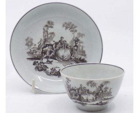 

Worcester teabowl and saucer decorated with the L'Amour and garden statuary pattern , Rebus mark to the saucer c1760s
teabo