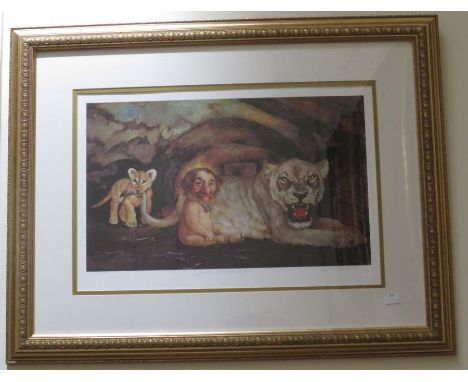 



A limited edition print of Daniel in the lions den , signed by the artist Bragg Charles and numbered 735/950 , bears cert