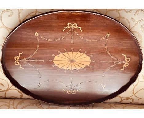 A Thomas Sheraton revival mahogany, satinwood and olivewood tray.

***Offsite Location***