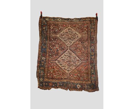 Two rugs: the first, Khamseh 'morghi' rug, Fars, south west Persia, early 20th century, 5ft. 10in. X 4ft. 9in. 1.78m. X 1.45m