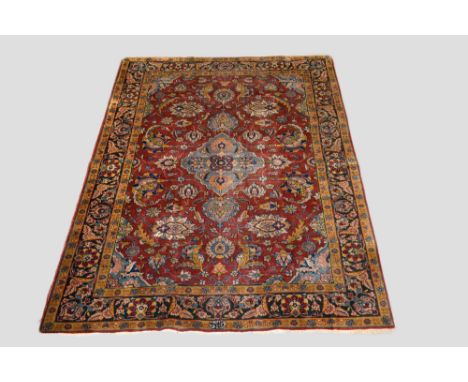 Tabriz(?) carpet with inscription, north west Persia, first half 20th century, 9ft. X 6ft. 7in. 2.75m. X 2.01m. Some wear in 