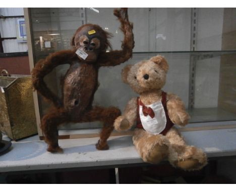 vintage orang utang toy & a teddy bear