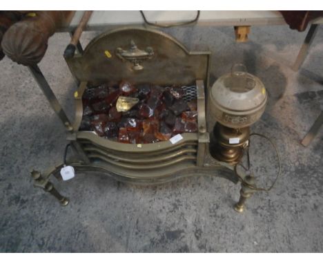 brass effect electric fire & lamp