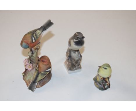 A Royal Worcester model of a Wood Warbler; a Danish porcelain model of a bird AF; and a Royal Group of chaffinches