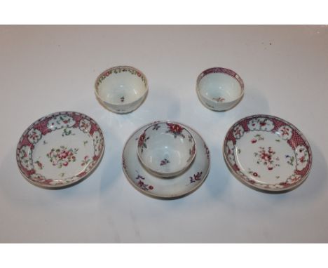 A 19th Century Newhall tea bowl and saucer; and two other similar tea bowls and saucers 