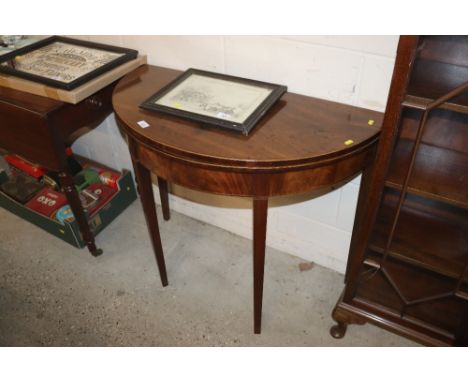 A 19th Century mahogany satinwood banded demi-lune card table 