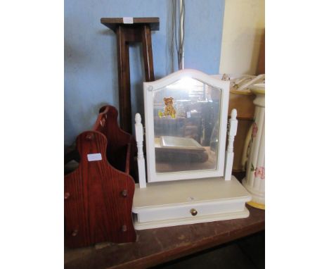 PAINTED DRESSING TABLE MIRROR AND A MAGAZINE RACK AND A SMALL PLANT STAND