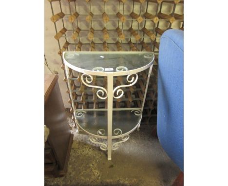 WROUGHT IRON DEMI-LUNE SIDE TABLE OR PLANT STAND, WIDTH APPROX 93CM 