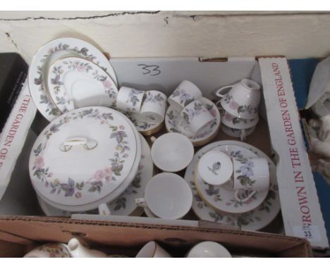 BOX OF MIXED ROYAL WORCESTER JUNE GARLAND CERAMICS INCLUDING COFFEE CANS, TEA CUPS, PLATES AND TUREEN