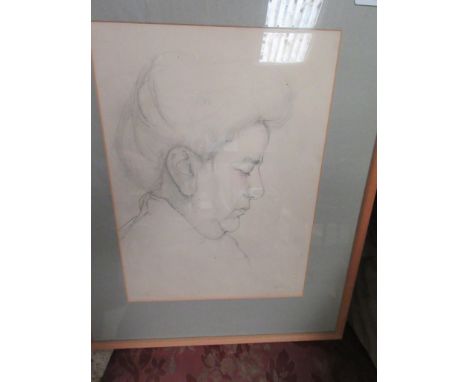 PAIR OF FRAMED PENCIL SKETCH PORTRAITS PLUS ONE OTHER, APPROX 33CM X 24CM