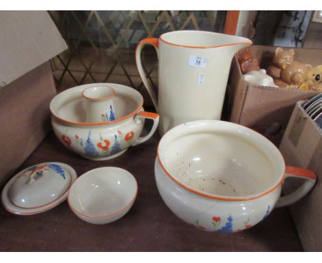 HAND FINISHED WASH SET BY MYOTT, SON &amp; CO, MID-20TH CENTURY, WITH HAND PAINTED DECO STYLE FLORAL DECORATION THROUGHOUT