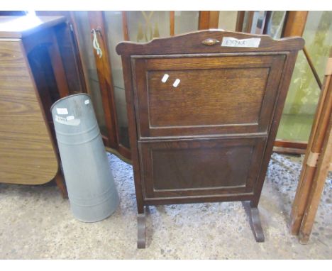 VINTAGE OAK FIRE SCREEN/FOLDING TABLE/CAKE STAND TOGETHER WITH A GALVANISED COAL SCUTTLE