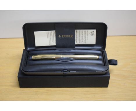 A boxed Parker Sonnet Dimonte G converter fill fountain pen  in gold having Parker  nib