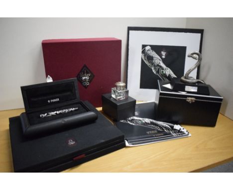 A Parker Snake pen collection. A Limited Edition Parker Snake converter /cartridge fill fountain pen in black with Hallmarked