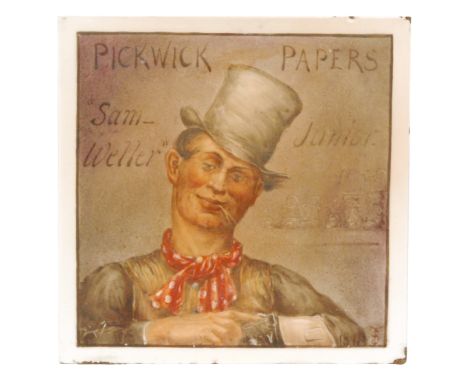 A 19th Century 6" Minton Hollins dust pressed tile decorated with a hand painted portrait of Sam Weller Junior from the Pickw