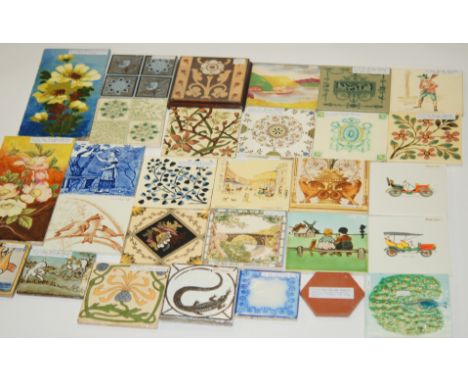 A collection of assorted late 19th Century and later dust pressed and plastic clay tiles to include a Sherwin & Cotton hand p