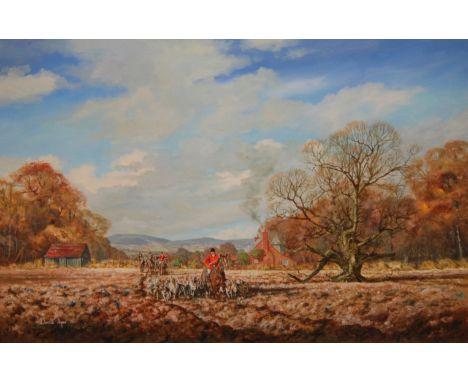 DONALD AYRES (b.1936) - Hunting scene in autumn, oil on canvas, signed and dated '75, framed, 61cm x 91cm