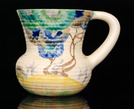 A 1930s Clarice Cliff Viscaria shape 635 flower jug, Bizarre mark, height 17cm, S/D