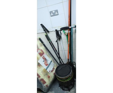 Selection of garden tools and a planter. Not available for in-house P&amp;P 