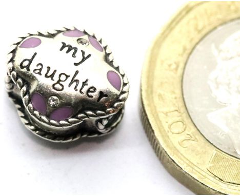 Genuine Chamilia sterling silver Daughter charm. P&amp;P Group 1 (£14+VAT for the first lot and £1+VAT for subsequent lots) 