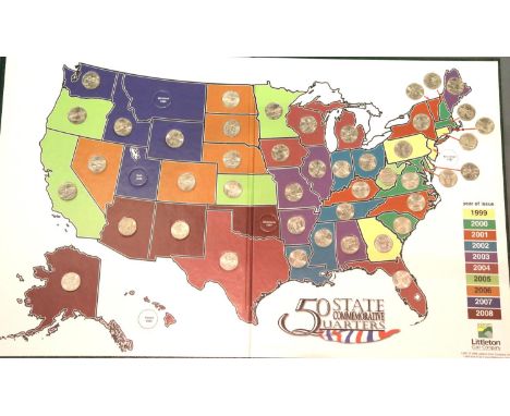 United States commemorative state quarters set, (45 of 50) and collectors board. P&amp;P Group 2 (£18+VAT for the first lot a