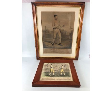 2 Framed Boxing Prints, a Geo Newbold lithograph of John. c. Heenan 1860 and a print of John c Heenan and Tom Sayers
