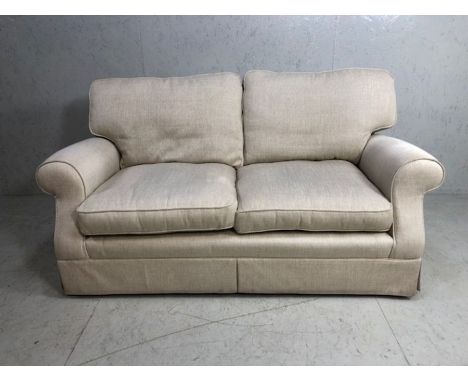 Modern Sofa, 2 seater sofa upholstered ni herring bone style material of oatmeal colour, approximately 167cm x 81cm x 73cm