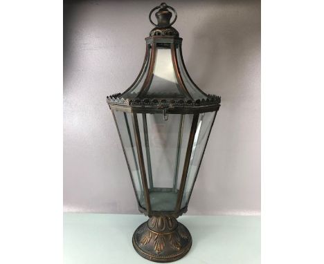 Glass lantern, Octagonal antique style glass lantern approximately 67cm high