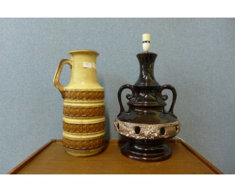 A West German ochre glazed jug, no. 429-45 and a table lamp 