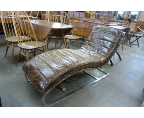 A 2010 Nash chrome and brown leather lounge chair/daybed 