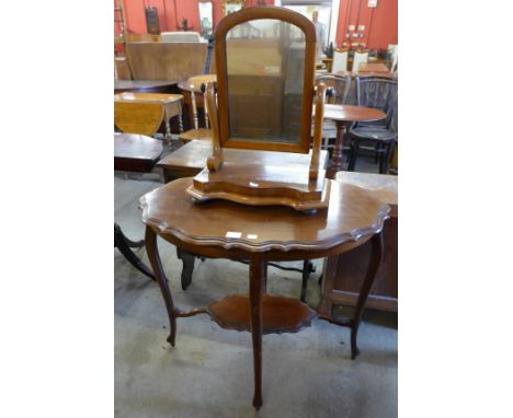 An Edward VII walnut occasional table and a Victorian mahogany toilet mirror 