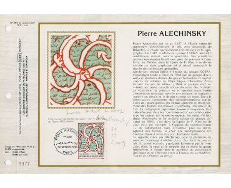 ALECHINSKY PIERRE: (1927- ) Belgian abstract Artist. An attractive F.D.C., signed and inscribed by Alechinsky, one page, oblo