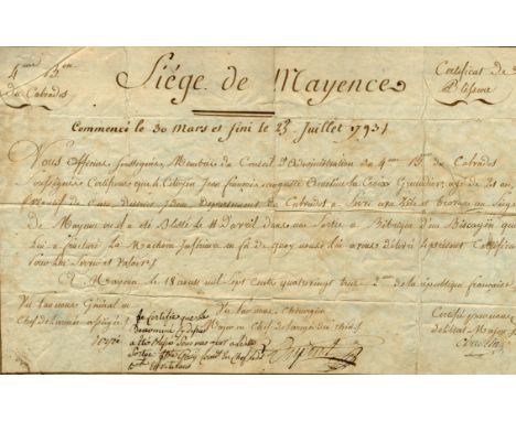 [BESIEGE OF MAYENCE]: D´OYRE FRANÇOIS (1739-1799) French General and Governor of the Mayence fortress. Best-known for his beh