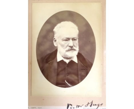 HUGO VICTOR: (1802-1885) French Poet and Novelist. Vintage signed sepia cabinet photograph, the oval image depicting Hugo in 