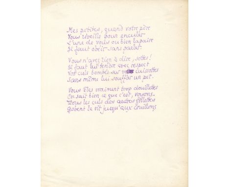 LOUYS PIERRE: (1870-1925) French Poet and Novelist. An excellent autograph manuscript poem by Louys, one page, 4to, being a t