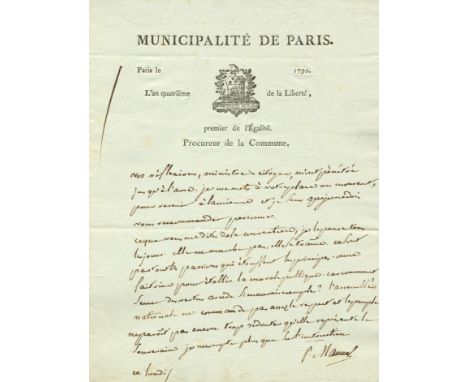MANUEL LOUIS PIERRE: (1751-1793) French Writer and political figure during the Revolution. Member of the Convention, he was g