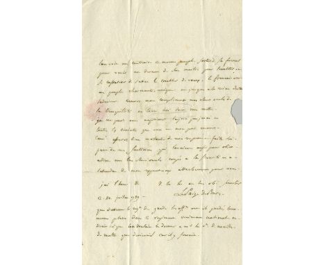 [14th to 20th JULY 1789]: An excellent A.L.S., Le Paige Bar, three pages, 8vo, n.p., 20th July 1789, to Charles-Pierre Le Pai
