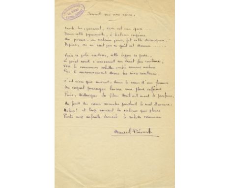 PREVOST MARCEL: (1862-1941) French Author. A good set of four documents comprising an autograph manuscript, eight pages, 8vo,