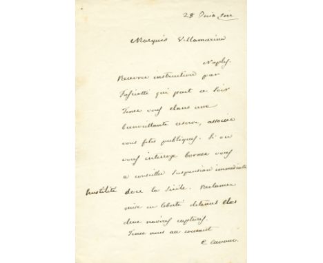 CAVOUR COUNT OF : (1810-1861) Camillo Benso, Count of Cavour. Italian Statesman, and a leading figure of the Italian unificat