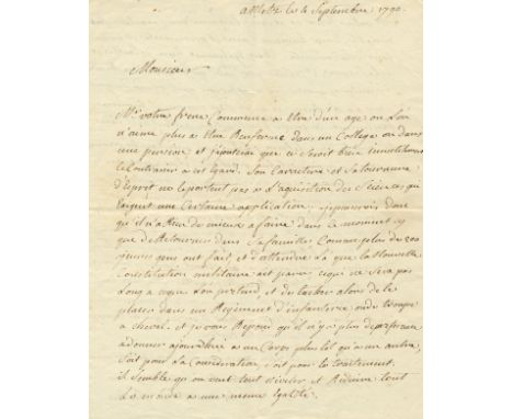 [MUTINY OF THE NANCY GARRISON]: A.L.S., Rostan, two pages, 4to, Metz, 4th September 1790, in French. Citizen Rostan suggests 