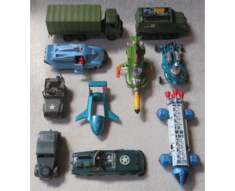 Ten mostly 1970's Dinky Sci-Fi and military model vehicles, unboxed 