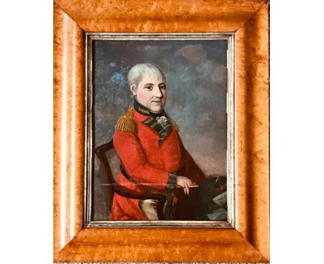 UNKNOWN COLONIAL PORTRAIT OF AN OFFICER, MID 18th CENTURY, OIL ON CANVAS, UNSIGNED, UNGLAZED, APPROXIMATELY 37 x 28cm 