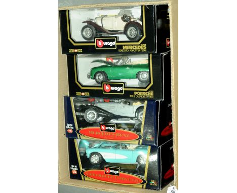 Bburago a boxed group of 1/18th and 1/20th scale models comprising of 3009 Mercedes-Benz SSK (1928), 3034 Chevrolet Corvette 