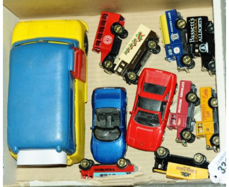 A unboxed plastic vehicle group to include Large scale plastic multicoloured Van, 8x Corgi &amp; Lledo vans &amp; 2x Sportsca