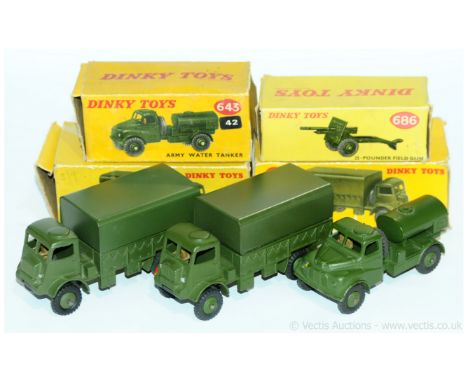 Dinky a boxed Military group to include 2x 623 Army Covered Wagon, 643 Army Water Tanker &amp; 686 25 Pounder Field Gun (Empt