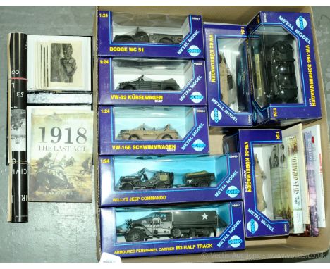 A Military lot comprising of 9 Gonio 1/24 Scale boxed Metal Military Models which includes 08660 Willys Jeep Commando, 08661 