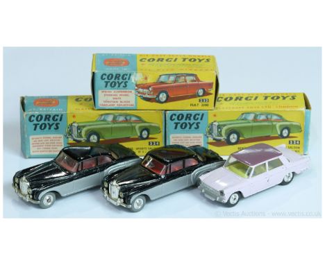 Corgi a boxed group to include 2x 224 Bentley Continental Sports Saloon &amp; 232 Fiat 2100. Conditions generally appear Good