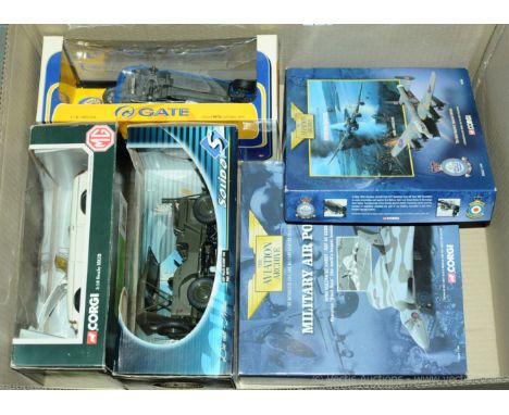 Corgi, Solido, Corgi Aviation Archive and similar a boxed group of mainly 1/18 and 1/144 scale models including Military Airc